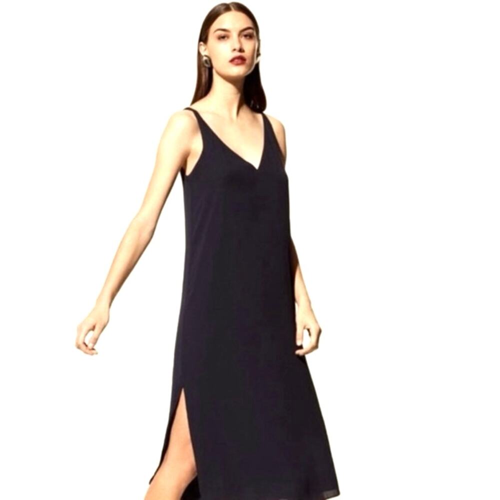 Babaton Jeremy Slip Navy V-Neck Sleeveless Midi Dress size Small